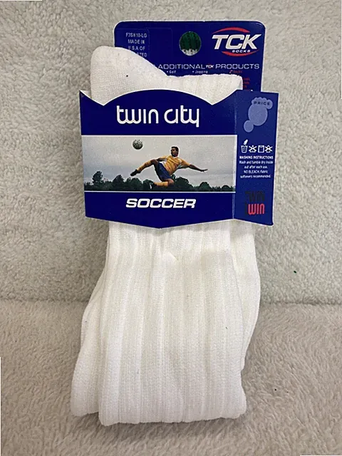 Twin City TCK Soccer Socks, Large, Shoe size Men 9-12, Women 11-12, White Green