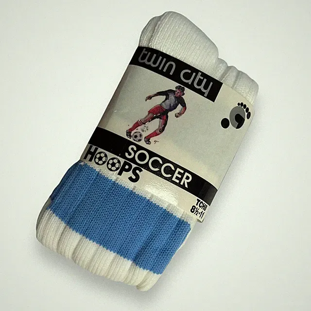 Twin City Youth Soccer Socks Size 8.5-11 White with Blue Stripe NWT