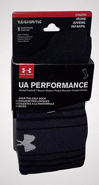 UA Under Armour OTC Soccer Socks 1 Pair Youth 1-4 W 4-6.5 Black Gray w Logo Kids