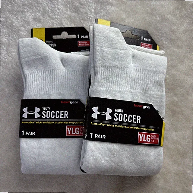 UA Under Armour Team OTC Soccer Socks 2 Pairs Youth 1-4 W4-6.5 White/Black Logo