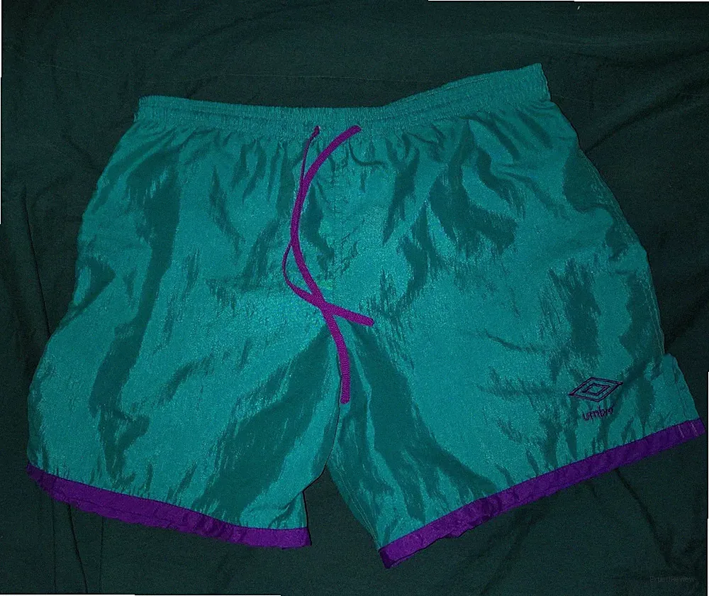 Umbro 90s Turquoise Purple Athletic Soccer Shorts Nylon Men's Large