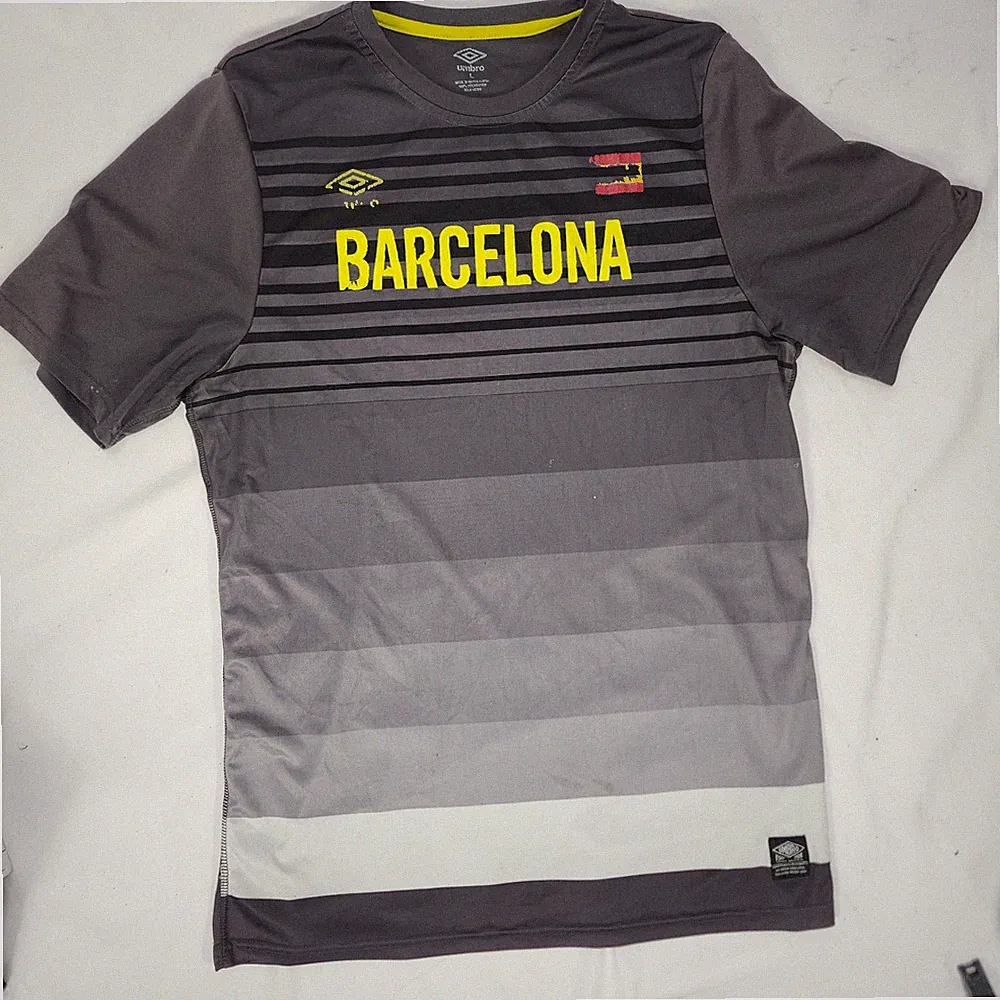 Umbro Barcelona Graphic Soccer Jersey Shirt Mens Large Gray Striped Polyester