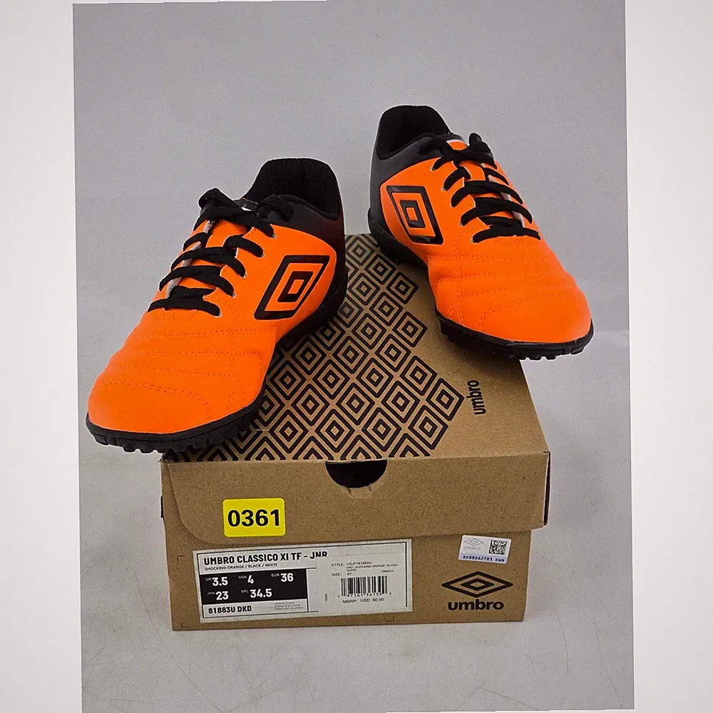 Umbro Classico XI TF JNR Kids Size 4 Orange Black Soccer Cleats Turf Shoes - New