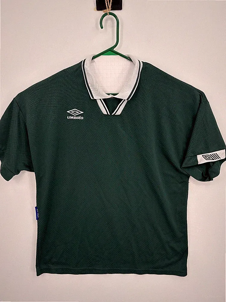 Umbro Men's Vintage Green Herringbone Soccer Collared Jersey #4, XL, MADE IN USA