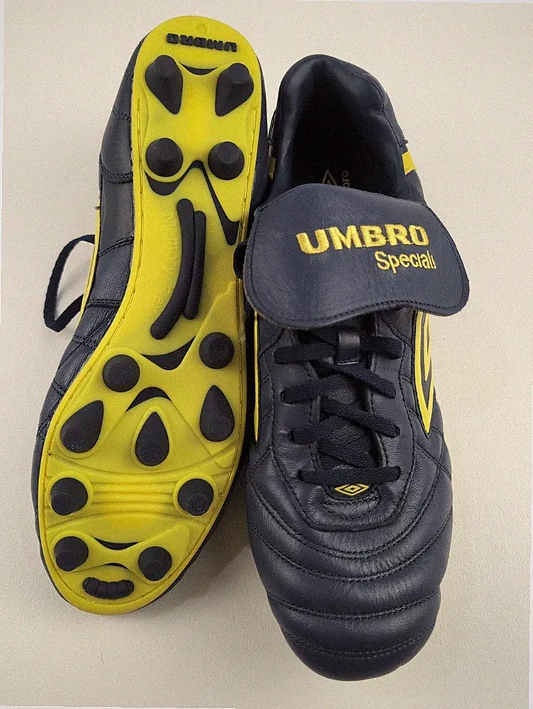 Umbro Speciali Pro 24 FG Elite Leather Navy Blue Yellow Soccer Cleats Men's 13