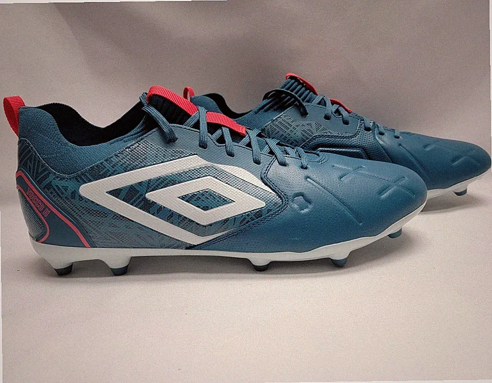 Umbro Tocco II Premier FG Men's Size 9 Leather Soccer Cleats Blue Teal White