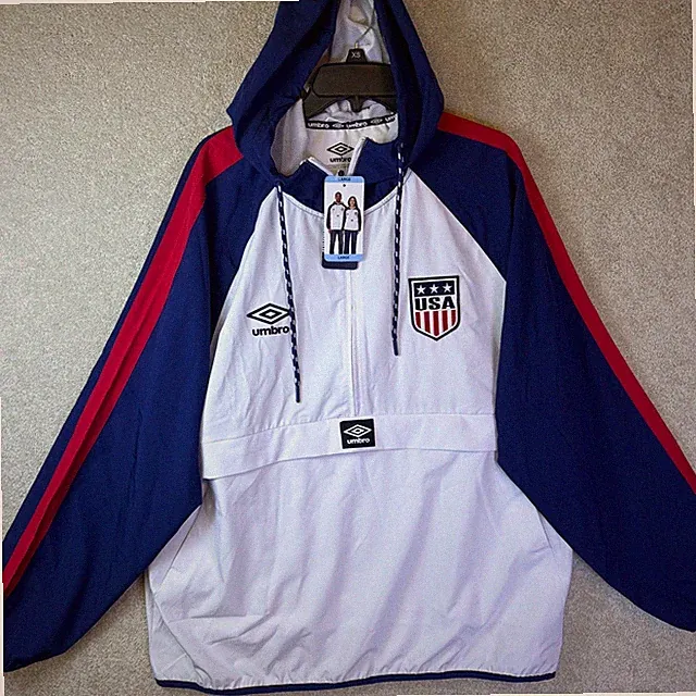 Umbro USA Soccer Windbreaker Jacket Men Large White Blue Red Anorak Zip Pocket