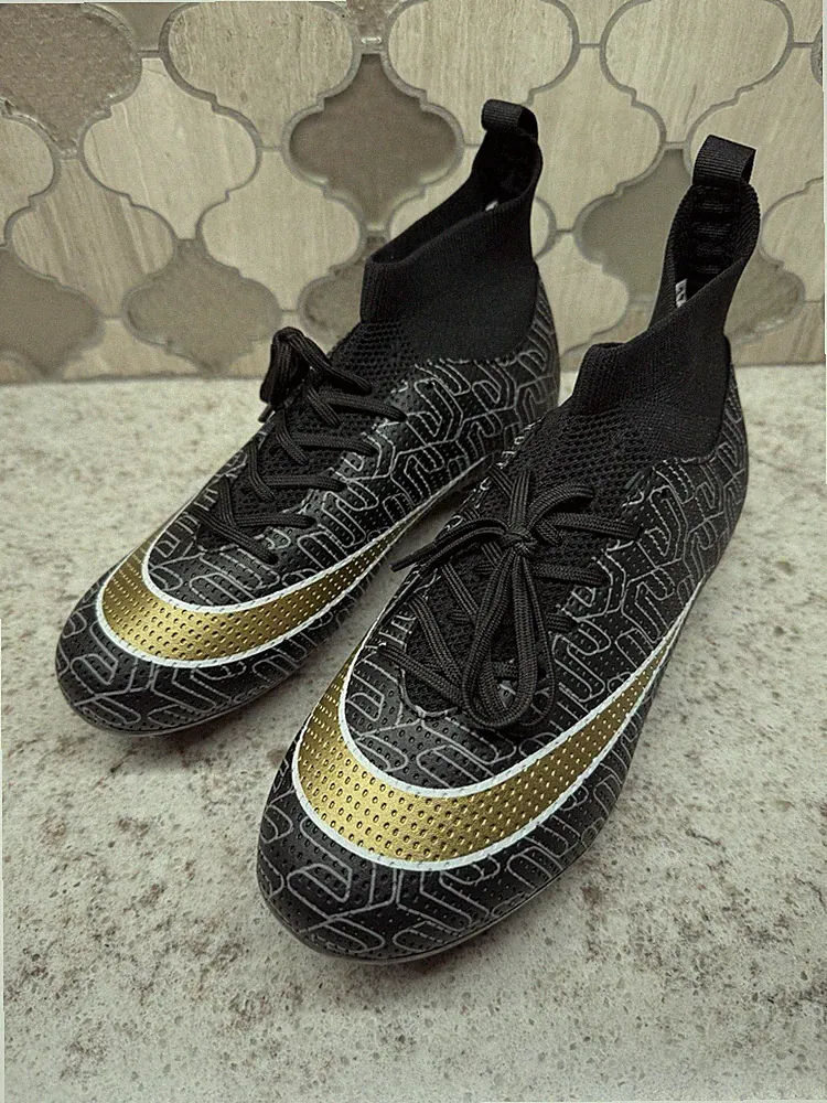 Unbranded Soccer Cleats High Top Ankle Protect Black Gold Logo New Size 37(US 5)