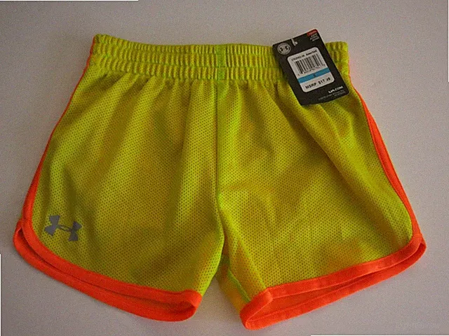 Under Armour 5 Little Girl's Yellow Orange Shorts Short Pants Soccer Heat Gear
