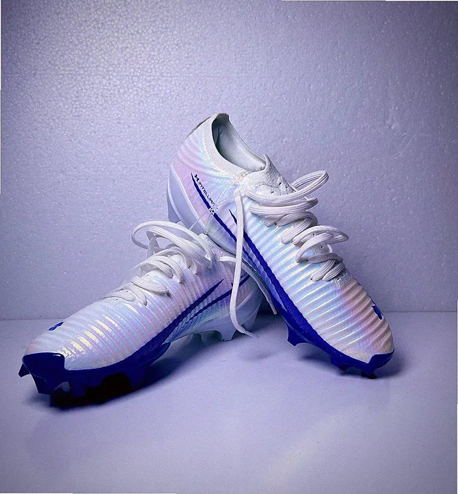 Under Armour Blur Pro Intelliknit Mens Soccer Cleats Size 8 White/Royal Blue