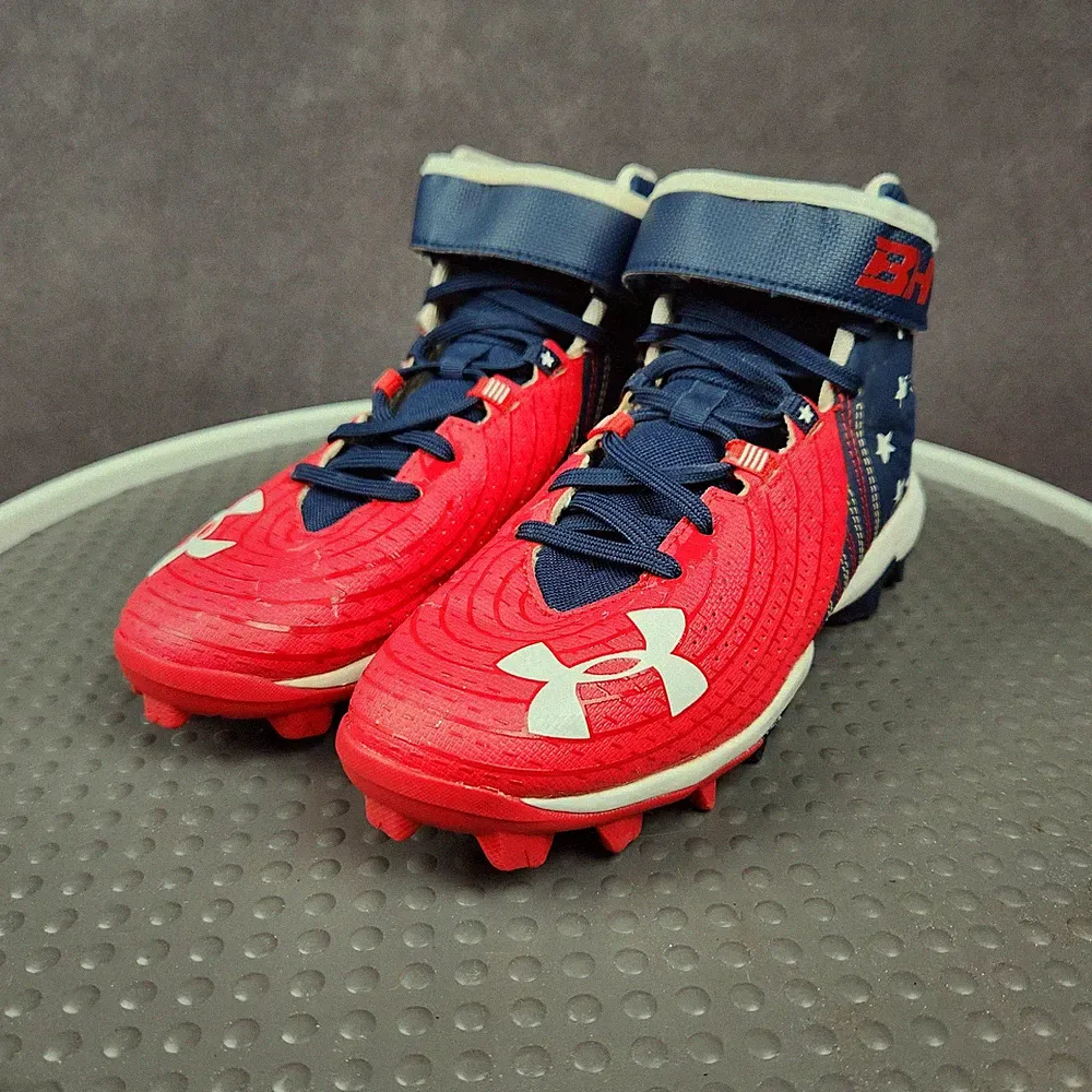 Under Armour Boys Harper 4 Mid-Rise Blue Red Cleats Baseball Soccer Size 4Y