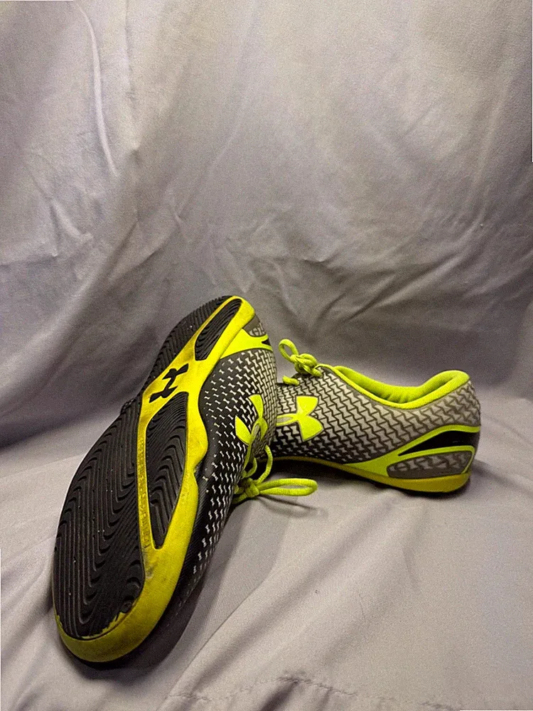 Under Armour Indoor Soccer/Futsal Shoes - Gray/Black with Neon Yellow Accents Li