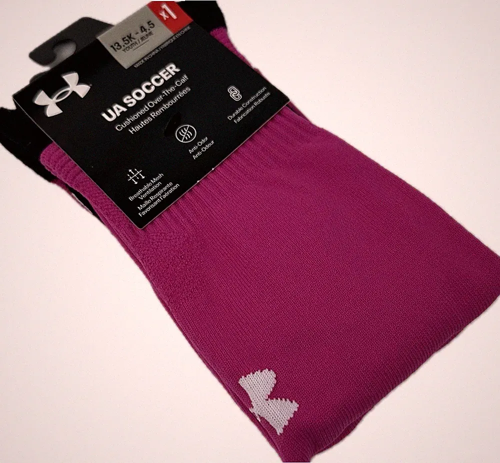 Under Armour Soccer Kids Pink OTC Nylon UA Logo Performance Socks Sz 13.5K-4.5
