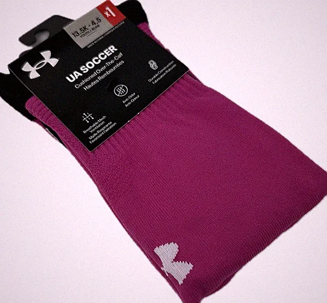 Under Armour Soccer Kids Pink OTC Nylon UA Logo Performance Socks Sz 13.5K-4.5