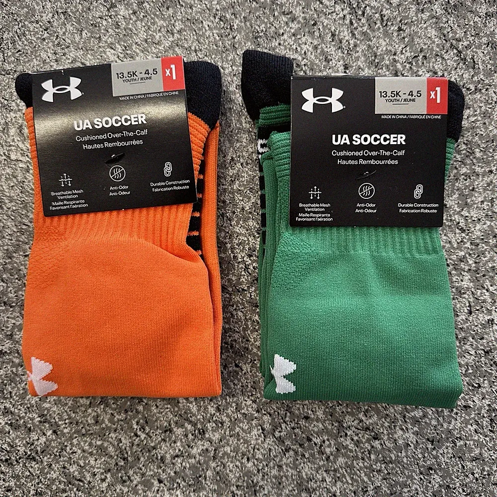 Under Armour Soccer Socks Youth L 2 Pairs Kids 13.5-4.5Y OTC Cushioned Orange