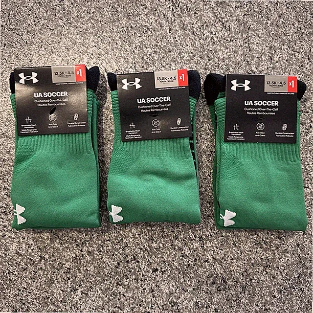 Under Armour Soccer Socks Youth L Lot 3 Pairs Kids 13.5-4.5Y OTC Cushioned Green