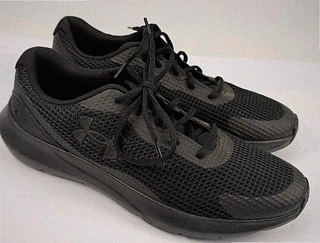 Under Armour Surge 3 Mens 10.5 Triple Black Mesh Running Shoes 3024883-002