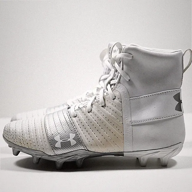 Under Armour UA C1N MC Jr Football Shoes White Gray - Youth Unisex Size 4Y