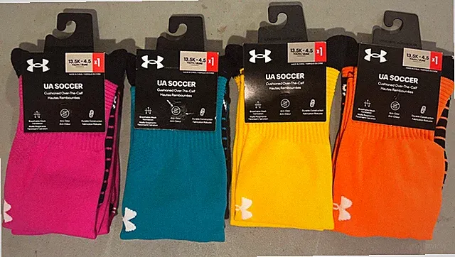 Under Armour UA Soccer Socks Yth Sz (13.5k - 4.5) (Pink, Orange, Yellow, Green)