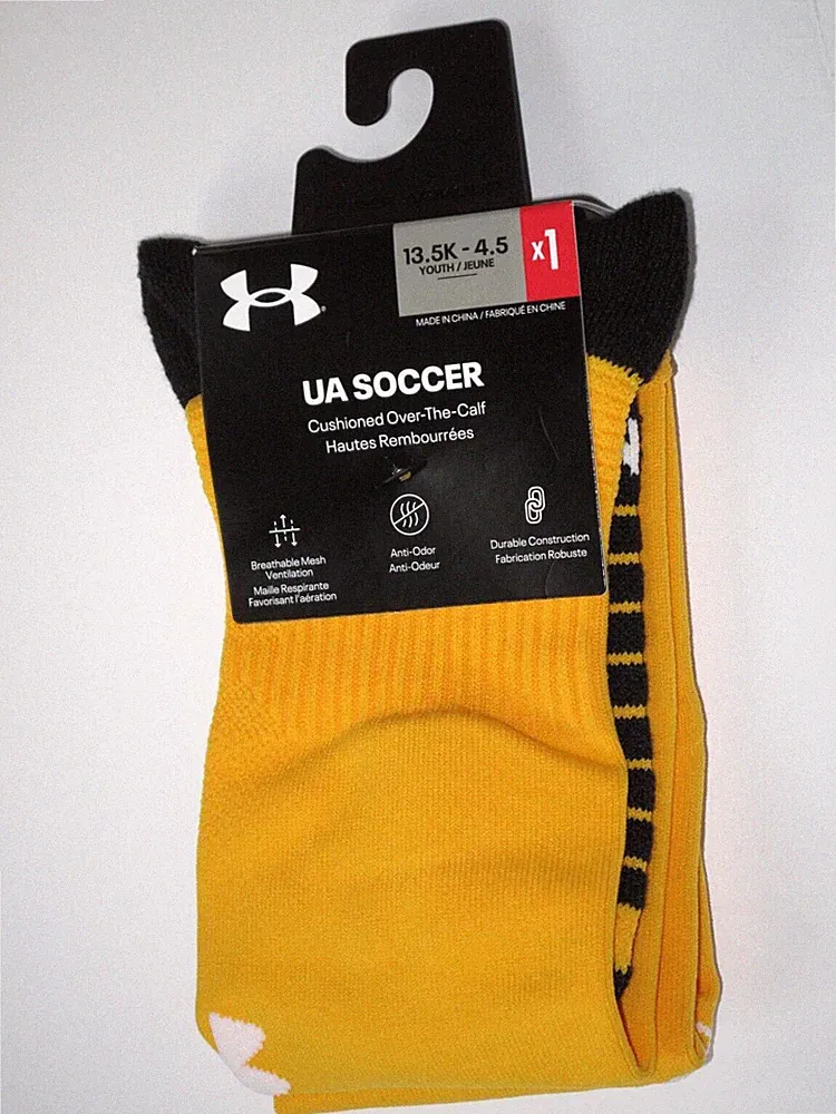 UNDER ARMOUR UA SOCCER YOUTH OVER THE CALF SOCKS SIZE 13.5K-4.5 KIDS CUSHIONED