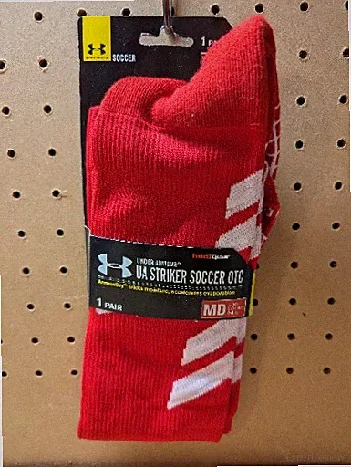 UNDER ARMOUR UA Striker OTC RED White Soccer Socks Mens Sz M Fits Shoe 4-8.5 New