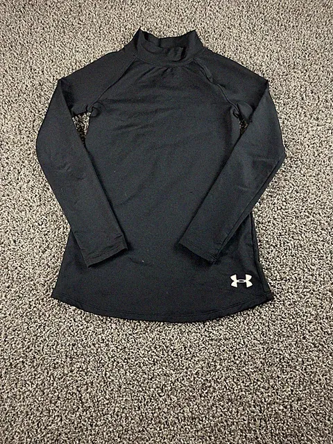 Under Armour Youth Size Large Black Cold Gear Fitted Mock Neck Long Sleeve B97