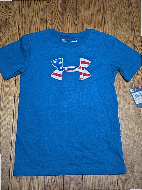 Under Armour Youth Sz 7 USA July 4th Red, White & Blue T-Shirt Heat Gear NWT
