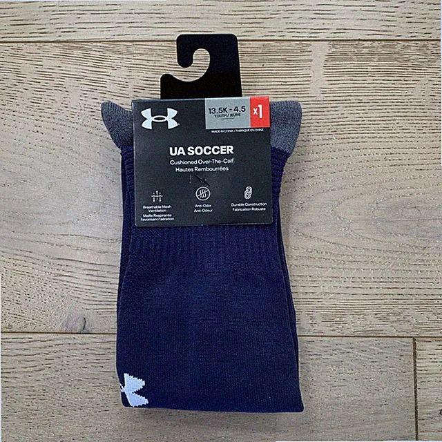Under Armour Youth UA Soccer Socks Cushioned Over The Calf OTC 13.5K-4.5Y Navy