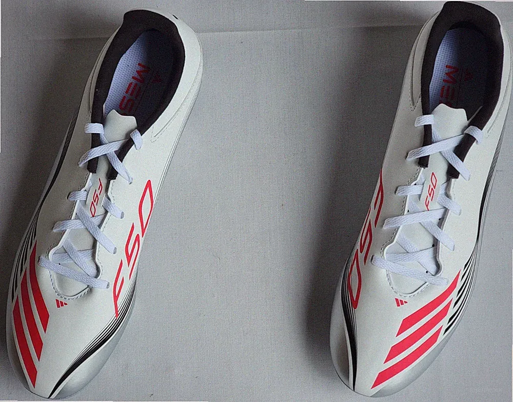 Unisex 10M/11W White/Red/Black/Silver Adidas F50 Messi Club FG/MG Soccer Cleats