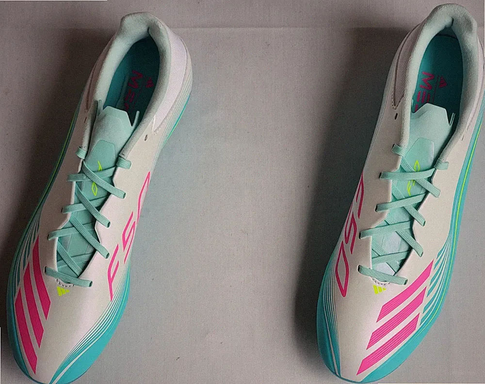 Unisex Size 9.5M/10.5W White/Pink/Aqua Adidas F50 Messi League FG Soccer Cleats