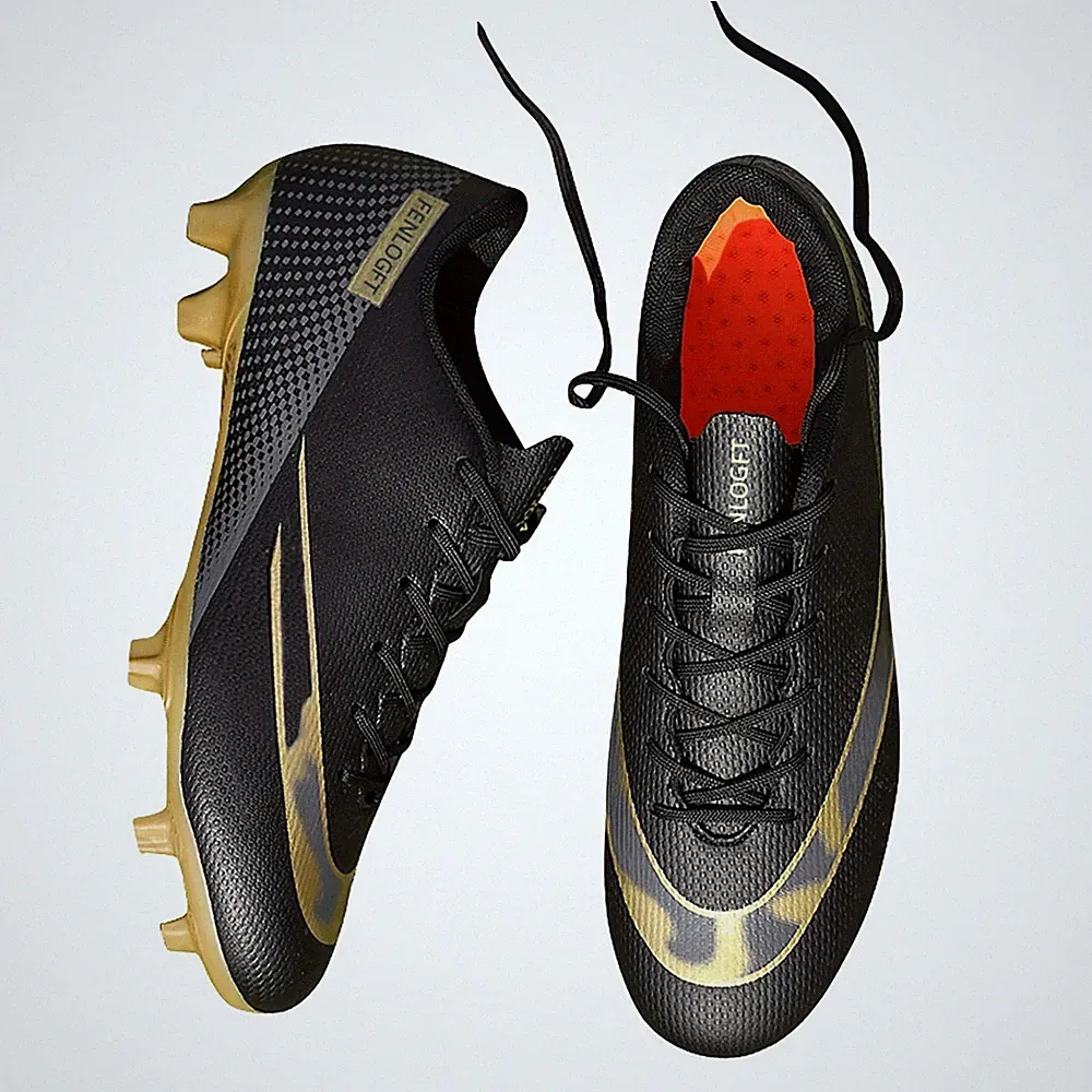 Unisex Soccer Cleats Turf Football Shoes Lace-Up PU Leather Training Boots