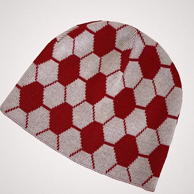 Unisex Youth Red And White Soccer Ball Beanie - One Size