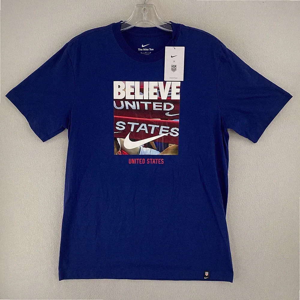United States National Soccer Team 'Believe' Swoosh Nike T-shirt Size XL Blue