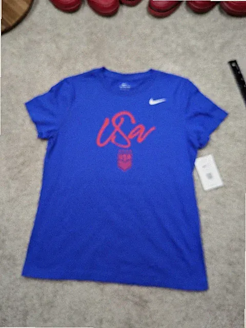 United States Nike Soccer Shirt Womens Large Blue Fitted Slim Athletic NWT $30