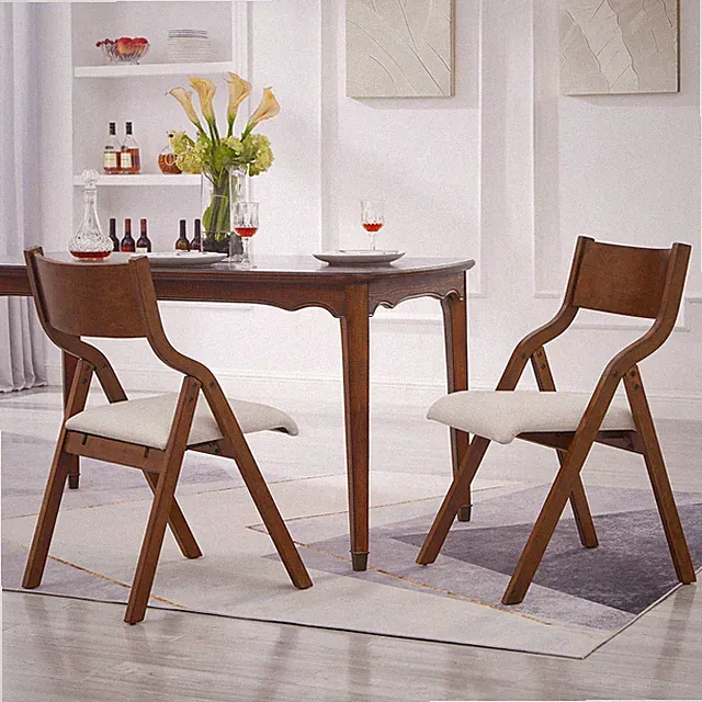 Upholstered Folding Dining Chairs Set of 2, Foldable Wooden Chair 2-Pack, Portab