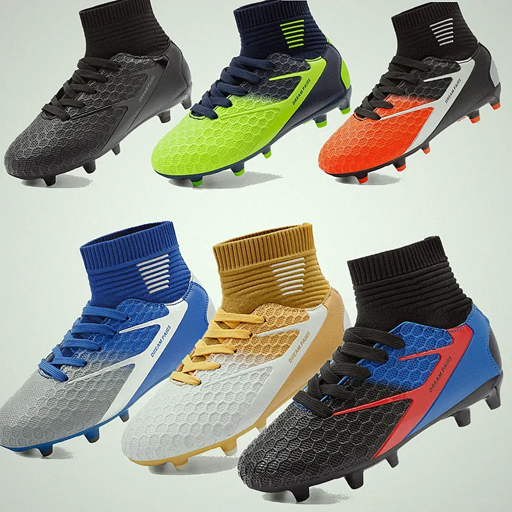 US Boys Girls High Top Soccer Shoes Outdoor Indoor Soccer Cleats Football Shoes