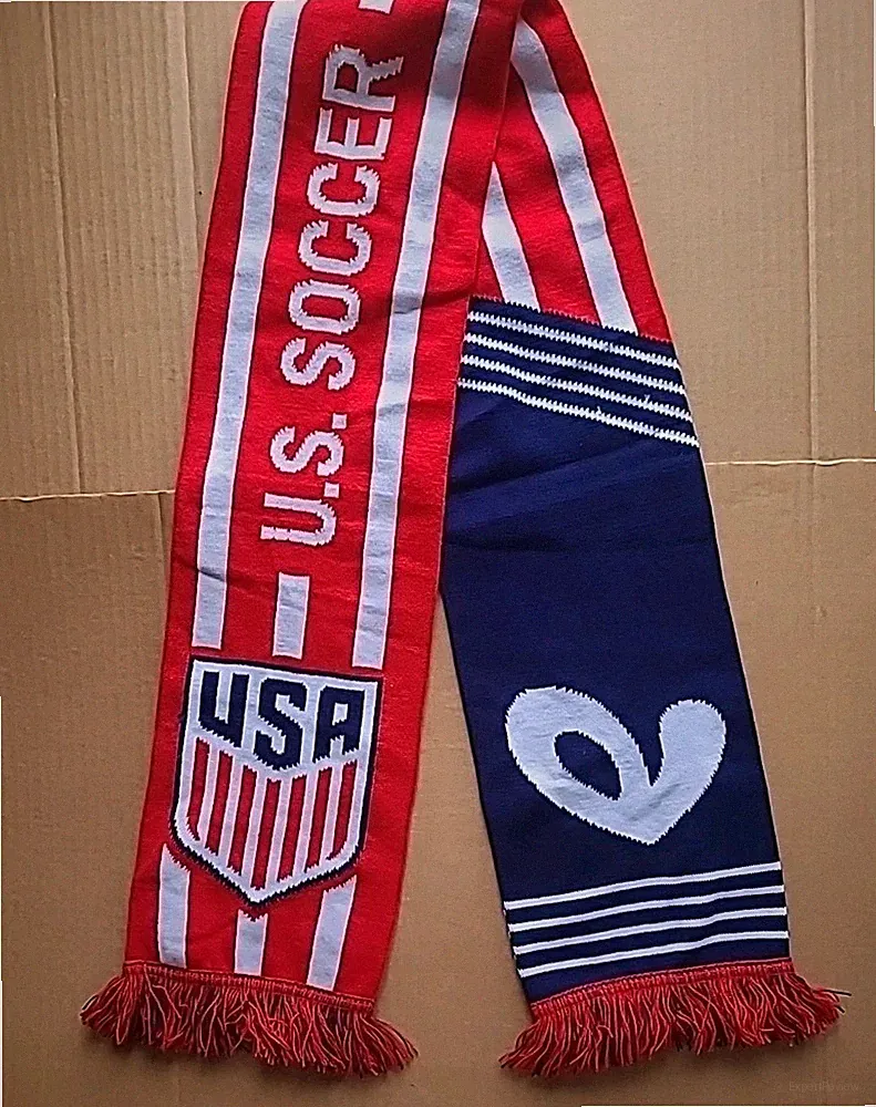 US Soccer Knit Scarf Navy Red White Blue 100% Acrylic 56" x 7"