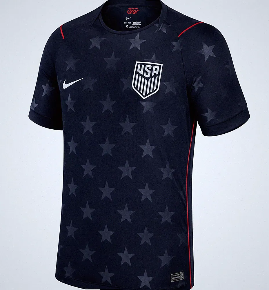 USA Soccer Jersey Navy Black Stars Design Football Fan Shirt Lightweight Perform