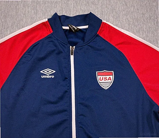 USA Soccer Warm Up Jacket Men Large Red White Blue UMBRO Full Zip World Cup