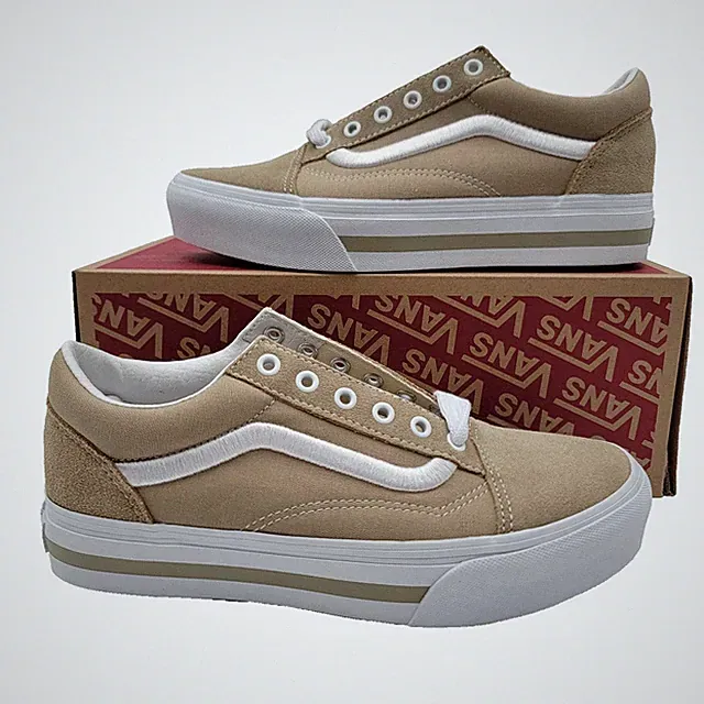 VANS PREMIUM Junior Old Skool Platform Sz 6 Khaki Suede & Canvas VN0009PDKHK NIB