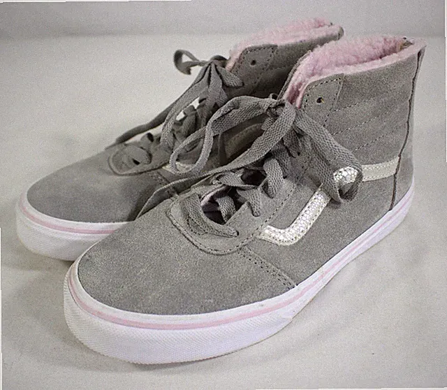 Vans Shoes Women's Missy 4 Ward Hi Top Sherpa Lined Suede Back Zip Gray Pink