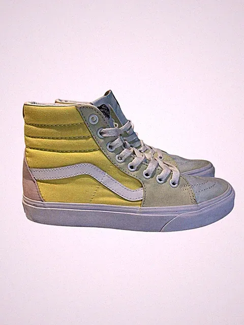 Vans Sk8-Hi Pastel Block Shoes white women's size 8 Rare Suede High-Top