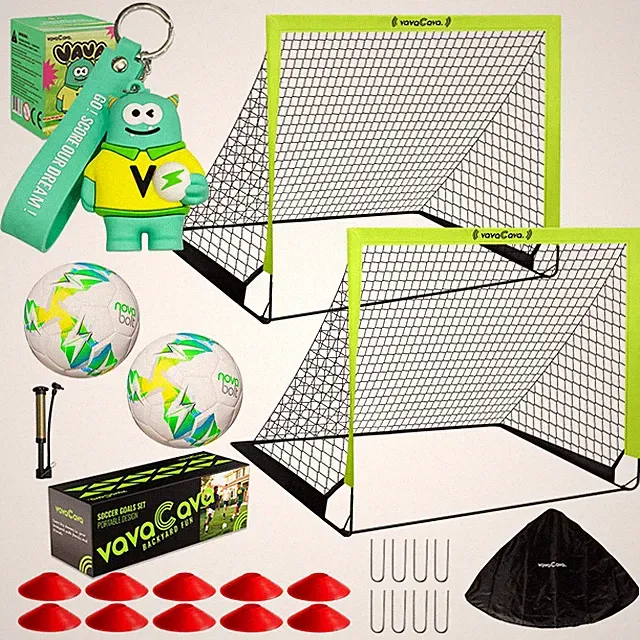 VavaCava 4'x3' Soccer Goal Set, 2 Goals, 2 Balls, Keychain, 10 Cones, Pump, C...
