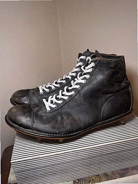 Vintage 1950s MacGregor Black Leather Football Shoes Cleats High Top Sz 8E