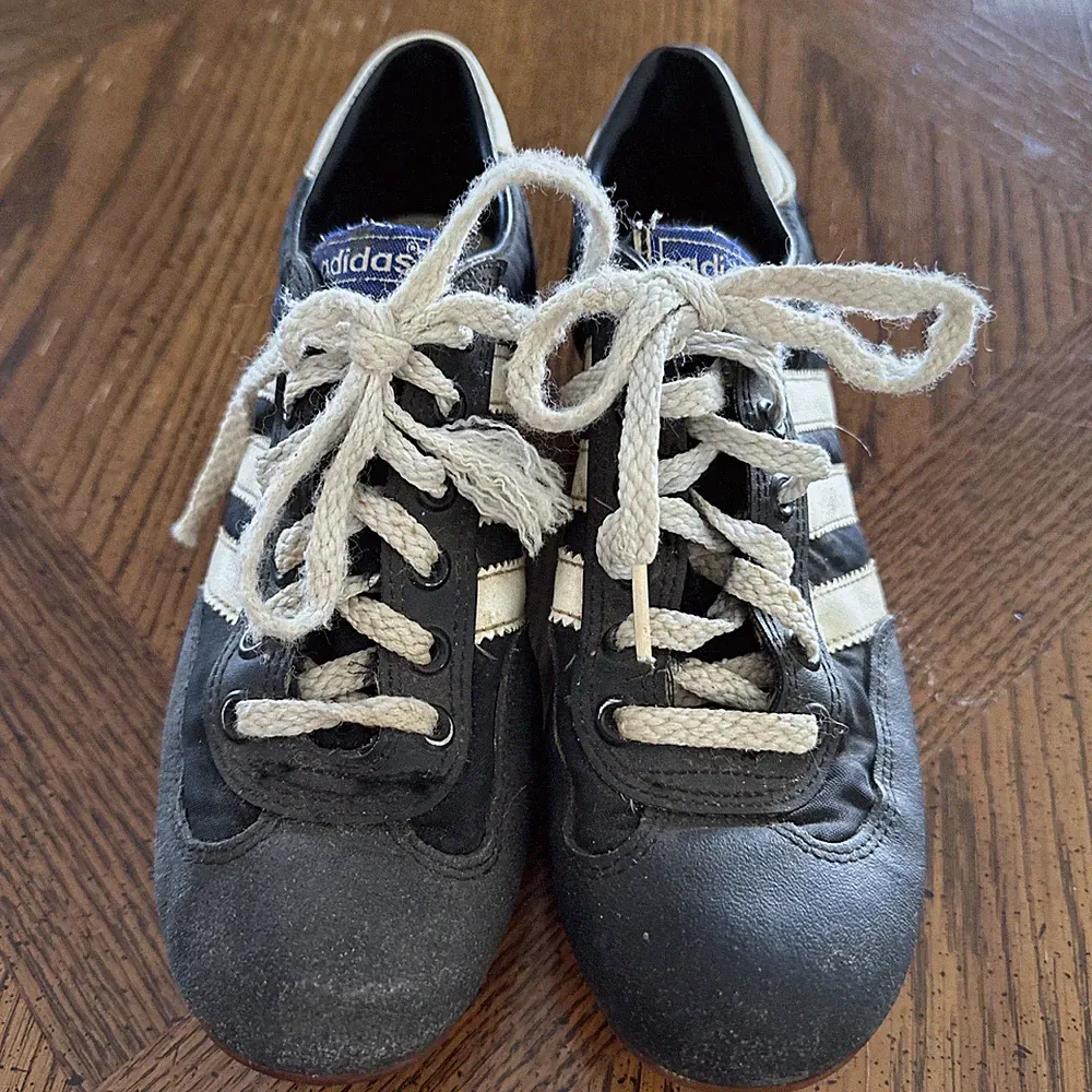 Vintage 1960s Adidas Football Soccer Cleats Black Nylon Canvas Leather Size 3.5