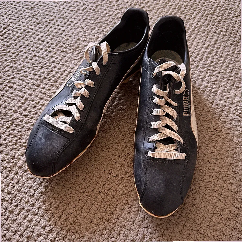 Vintage 1970s Puma Super Sport Soccer Cleats Black Leather Made Taiwan