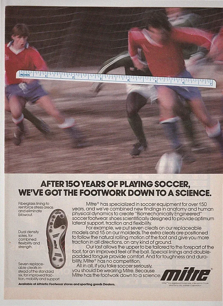 Vintage 1984 MITRE SOCCER CLEATS Magazine AD~SHOES/Footwear