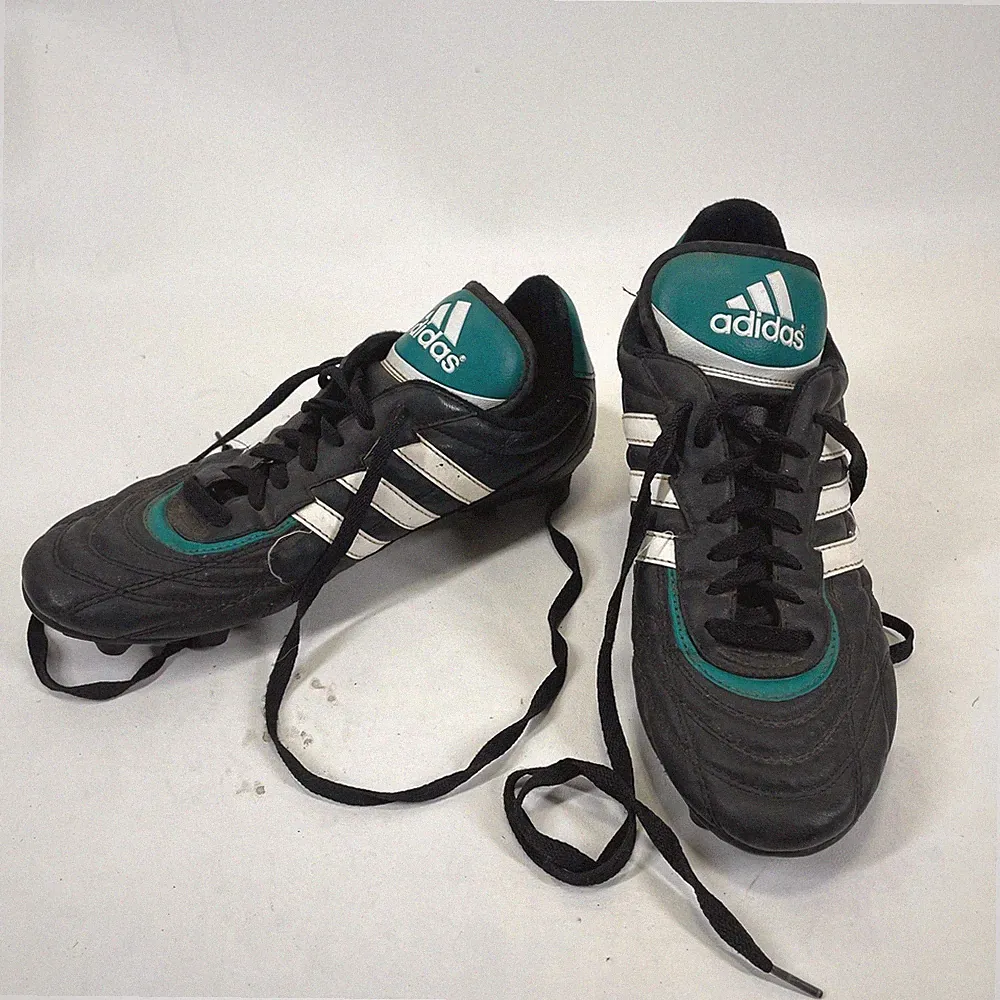 Vintage 1997 Adidas Soccer Cleats Mens 10 Black White Teal Leather 015361 FG