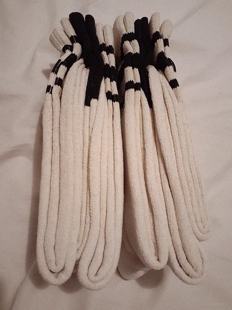 Vintage 6-13 Men Thick 19" Mid Calf White Tube Socks Black Striped/Solid 6-Pairs