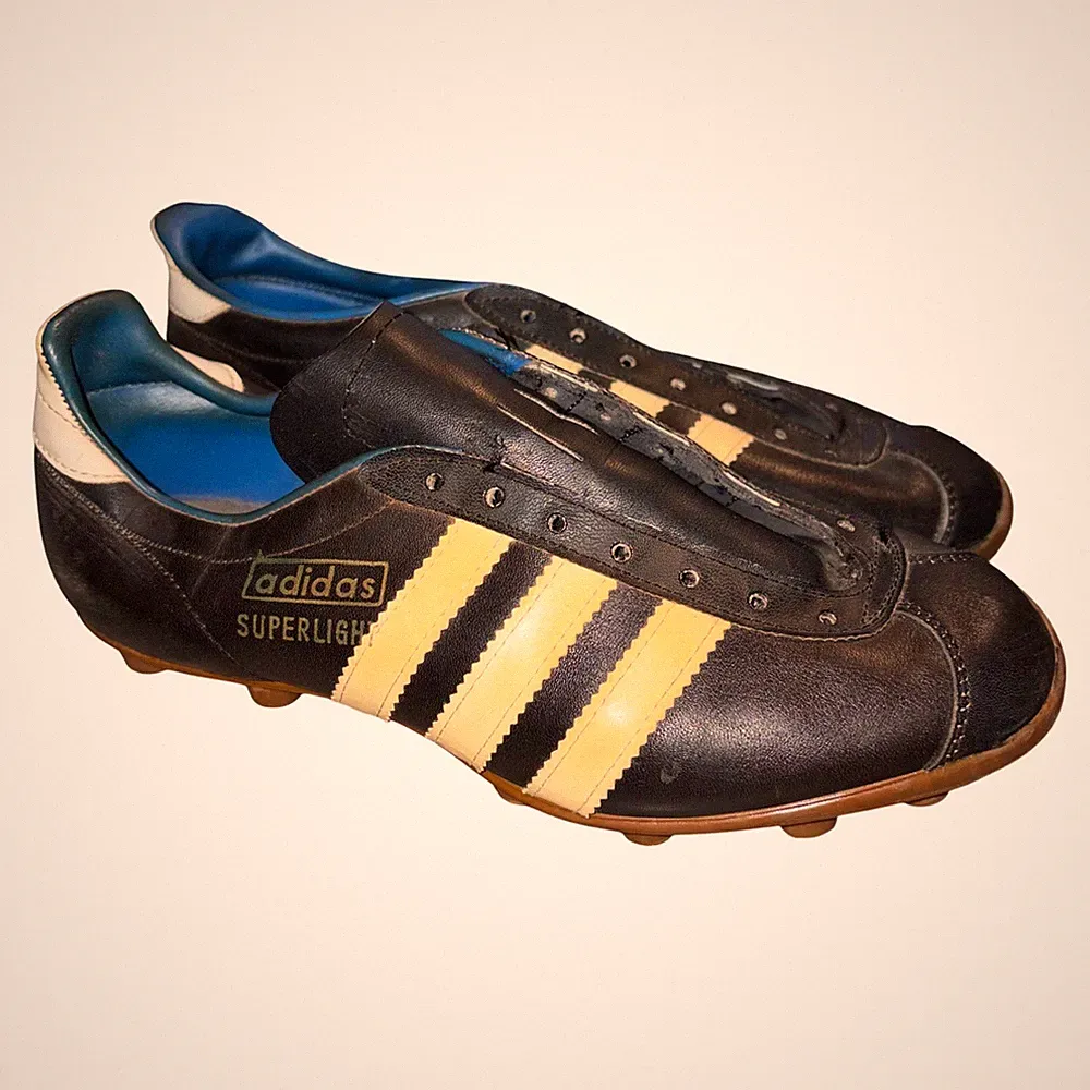 Vintage 70s Adidas Superlight Soccer Cleats Black Leather West Germany 5 Rare